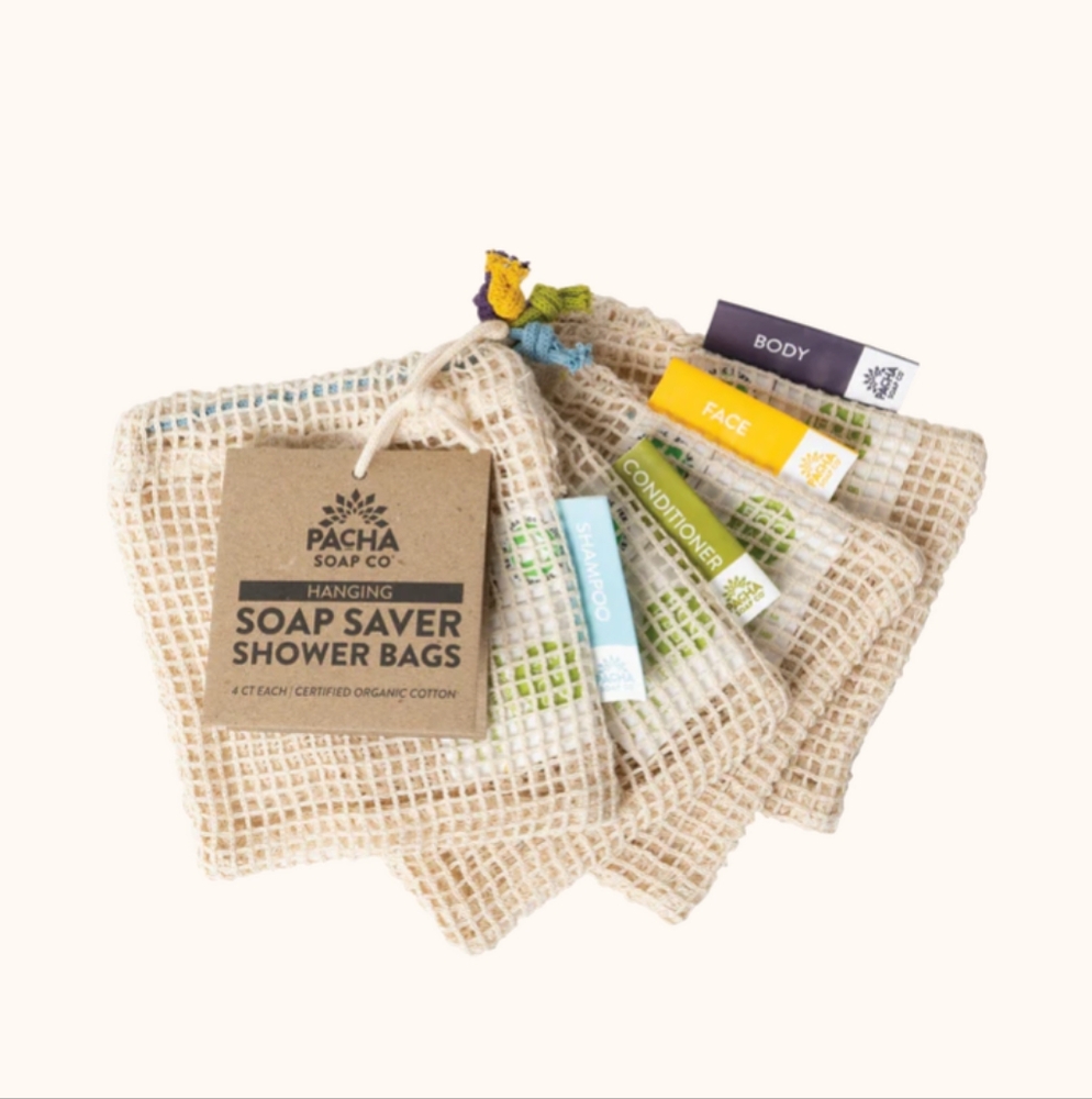 NWT Pacha Soap Saver Organic Cotton Crochet Bags For Shampoo Conditioner Body